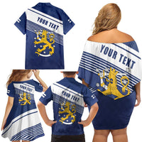 Personalized Finland One Nation One Culture Family Matching Off Shoulder Short Dress and Hawaiian Shirt A Crowned Lion with Flag