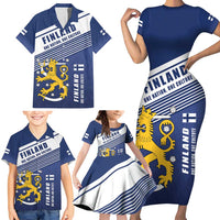 Personalized Finland One Nation One Culture Family Matching Short Sleeve Bodycon Dress and Hawaiian Shirt A Crowned Lion with Flag