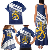 Personalized Finland One Nation One Culture Family Matching Tank Maxi Dress and Hawaiian Shirt A Crowned Lion with Flag