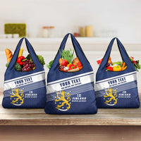 Personalized Finland One Nation One Culture Grocery Bag A Crowned Lion with Flag