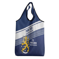 Personalized Finland One Nation One Culture Grocery Bag A Crowned Lion with Flag