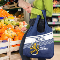 Personalized Finland One Nation One Culture Grocery Bag A Crowned Lion with Flag