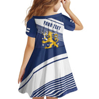 Personalized Finland One Nation One Culture Kid Short Sleeve Dress A Crowned Lion with Flag