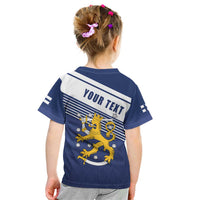 Personalized Finland One Nation One Culture Kid T Shirt A Crowned Lion with Flag