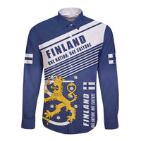 Personalized Finland One Nation One Culture Long Sleeve Button Shirt A Crowned Lion with Flag