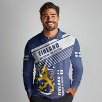 Personalized Finland One Nation One Culture Long Sleeve Polo Shirt A Crowned Lion with Flag
