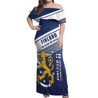 Personalized Finland One Nation One Culture Off Shoulder Maxi Dress A Crowned Lion with Flag