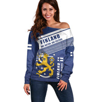 Personalized Finland One Nation One Culture Off Shoulder Sweater A Crowned Lion with Flag