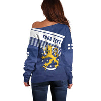 Personalized Finland One Nation One Culture Off Shoulder Sweater A Crowned Lion with Flag