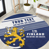 Personalized Finland One Nation One Culture Round Carpet A Crowned Lion with Flag
