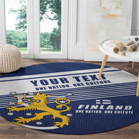 Personalized Finland One Nation One Culture Round Carpet A Crowned Lion with Flag