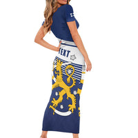 Personalized Finland One Nation One Culture Short Sleeve Bodycon Dress A Crowned Lion with Flag