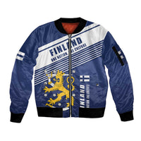 Personalized Finland One Nation One Culture Sleeve Zip Bomber Jacket A Crowned Lion with Flag