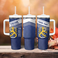 Personalized Finland One Nation One Culture Tumbler With Handle A Crowned Lion with Flag
