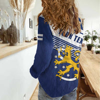 Personalized Finland One Nation One Culture Women Casual Shirt A Crowned Lion with Flag