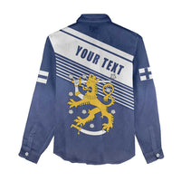 Personalized Finland One Nation One Culture Women Casual Shirt A Crowned Lion with Flag