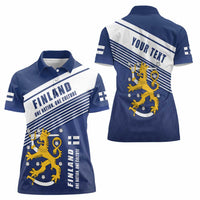 Personalized Finland One Nation One Culture Women Polo Shirt A Crowned Lion with Flag