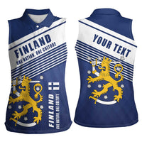 Personalized Finland One Nation One Culture Women Sleeveless Polo Shirt A Crowned Lion with Flag