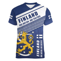 Personalized Finland One Nation One Culture Women V-Neck T-Shirt A Crowned Lion with Flag