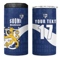 Custom Finland Football We are Champions 4 in 1 Can Cooler Tumbler Huuhkajat with Finnish Folk Paterns