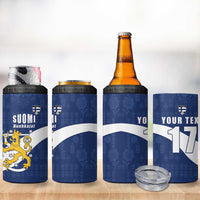 Custom Finland Football We are Champions 4 in 1 Can Cooler Tumbler Huuhkajat with Finnish Folk Paterns