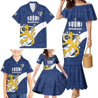 Custom Finland Football We are Champions Family Matching Mermaid Dress and Hawaiian Shirt Huuhkajat with Finnish Folk Paterns