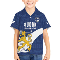 Custom Finland Football We are Champions Family Matching Off Shoulder Short Dress and Hawaiian Shirt Huuhkajat with Finnish Folk Paterns