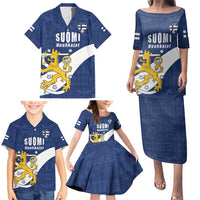 Custom Finland Football We are Champions Family Matching Puletasi and Hawaiian Shirt Huuhkajat with Finnish Folk Paterns