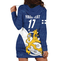 Custom Finland Football We are Champions Hoodie Dress Huuhkajat with Finnish Folk Paterns