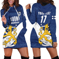 Custom Finland Football We are Champions Hoodie Dress Huuhkajat with Finnish Folk Paterns