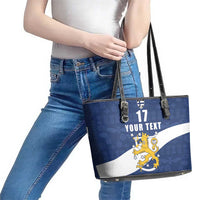 Custom Finland Football We are Champions Leather Tote Bag Huuhkajat with Finnish Folk Paterns