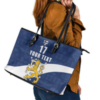 Custom Finland Football We are Champions Leather Tote Bag Huuhkajat with Finnish Folk Paterns
