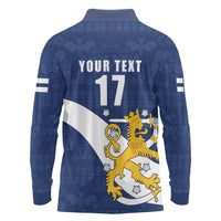 Custom Finland Football We are Champions Long Sleeve Polo Shirt Huuhkajat with Finnish Folk Paterns