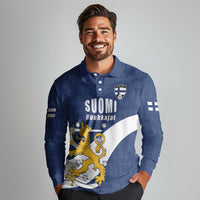 Custom Finland Football We are Champions Long Sleeve Polo Shirt Huuhkajat with Finnish Folk Paterns