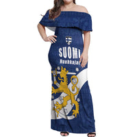 Custom Finland Football We are Champions Off Shoulder Maxi Dress Huuhkajat with Finnish Folk Paterns