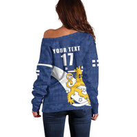 Custom Finland Football We are Champions Off Shoulder Sweater Huuhkajat with Finnish Folk Paterns