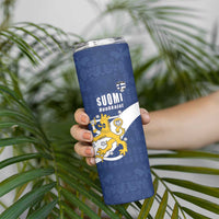 Custom Finland Football We are Champions Skinny Tumbler Huuhkajat with Finnish Folk Paterns