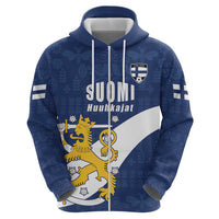 Custom Finland Football We are Champions Zip Hoodie Huuhkajat with Finnish Folk Paterns