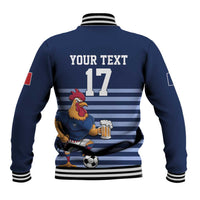 Custom France Football Baseball Jacket Blue Gallic Rooster Mascot