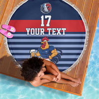 Custom France Football Beach Blanket Blue Gallic Rooster Mascot