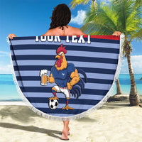 Custom France Football Beach Blanket Blue Gallic Rooster Mascot