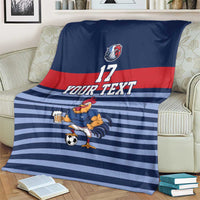 Custom France Football Blanket Blue Gallic Rooster Mascot
