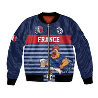 Custom France Football Bomber Jacket Blue Gallic Rooster Mascot