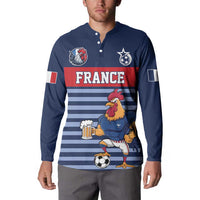 Custom France Football Button Sweatshirt Blue Gallic Rooster Mascot