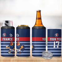 Custom France Football 4 in 1 Can Cooler Tumbler Blue Gallic Rooster Mascot