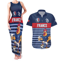 Custom France Football Couples Matching Tank Maxi Dress and Hawaiian Shirt Blue Gallic Rooster Mascot