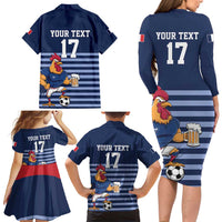 Custom France Football Family Matching Long Sleeve Bodycon Dress and Hawaiian Shirt Blue Gallic Rooster Mascot