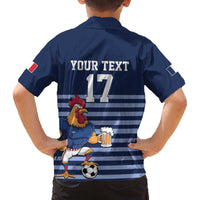 Custom France Football Family Matching Off The Shoulder Long Sleeve Dress and Hawaiian Shirt Blue Gallic Rooster Mascot