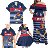 Custom France Football Family Matching Off Shoulder Maxi Dress and Hawaiian Shirt Blue Gallic Rooster Mascot