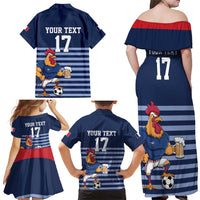 Custom France Football Family Matching Off Shoulder Maxi Dress and Hawaiian Shirt Blue Gallic Rooster Mascot